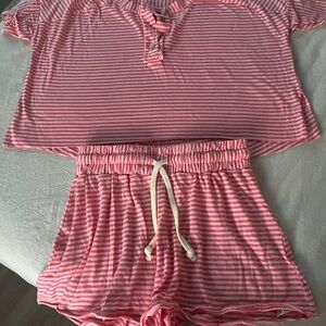 Free People Pink and White Striped Pajama Set